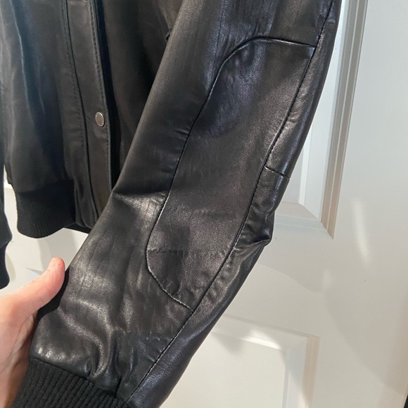 Black Leather Jacket with Fur Hood - Picture 6 of 8